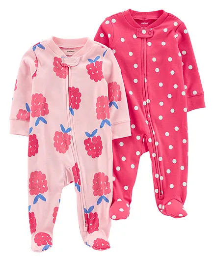 2-Pack Zip-Up Cotton Footie Sleep & Plays - Light Pink Dark Pink