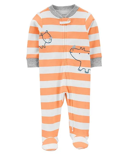 Carter's Hippo 2-Way Zip Footie PJs - Orange White