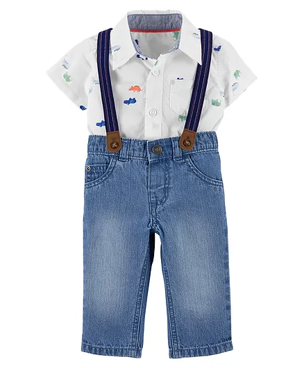 Carter's 2-Piece Bodysuit & Suspender Pant Set - Ivory Blue