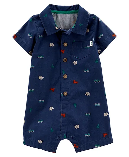 Carter's Chambray Polo Romper - Navy