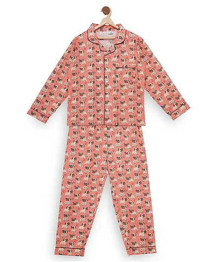 Fluffalump Full Sleeves Dog Print Night Suit - Multi Color