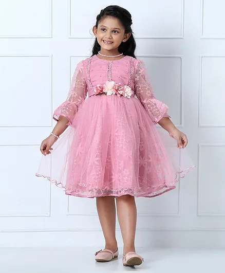 Mark & Mia Full Sleeves Knee Length Frock Floral Corsage - Pink