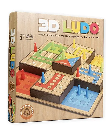 OPINA Wooden 3D Ludo Board Game - Multicolor