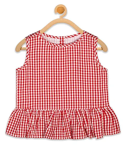Olele Sleeveless Checkered Crop Top - Red