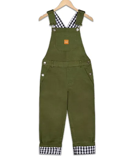Olele Sleeveless Solid Dungaree - Olive Green