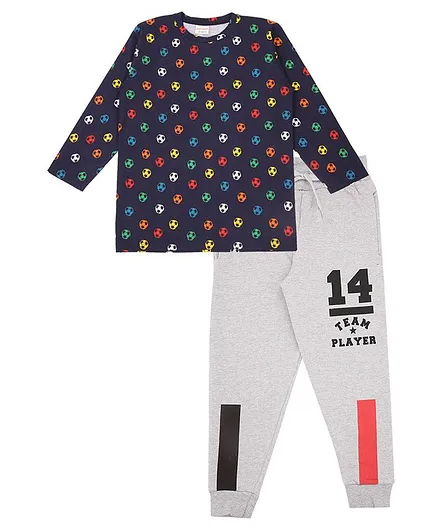 RAINE AND JAINE Football Print Full Sleeves Night Suit - Navy Blue