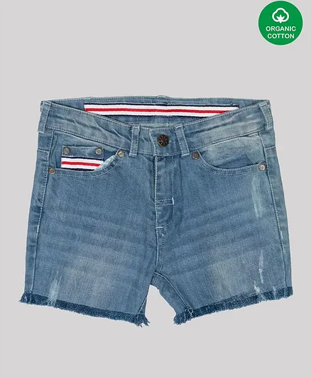 Nino Bambino Mildly Distressed Organic Cotton Shorts - Blue