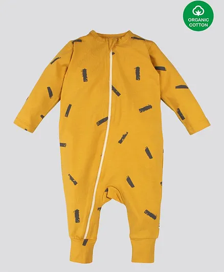 Nino Bambino 100% Organic Cotton Full Sleeves Abstract Printed Romper - Yellow