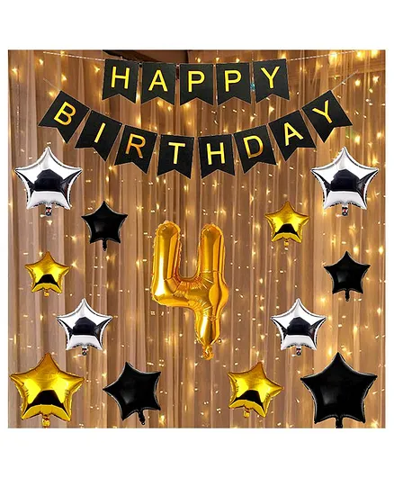 Shopperskart 4th Happy Birthday Party Decoration Gold - Pack of 28