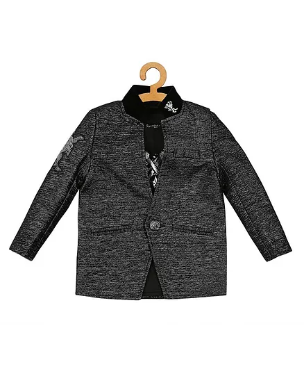 Actuel Full Sleeves Blazer With Half Sleeves Guitar Herd Print Tee - Black