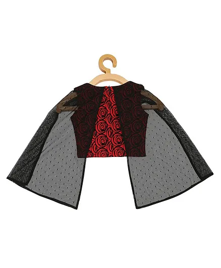 Actuel Sleeveless Flared Attached Rosette Print Party Top - Red