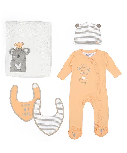 Mi Arcus Cable Knit Gift Set Koala Design Pack of 5 - Peach White
