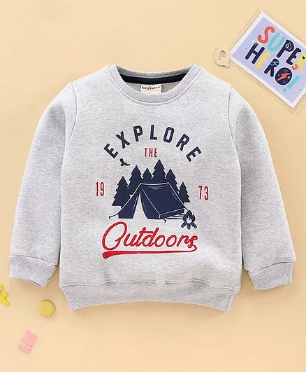 Lazy Bones Full Sleeves Sweatshirt Text Print - Grey