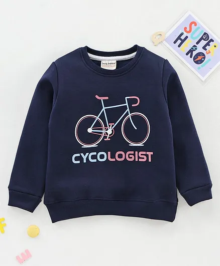 Lazy Bones Full Sleeves Sweatshirt Text Print - Navy