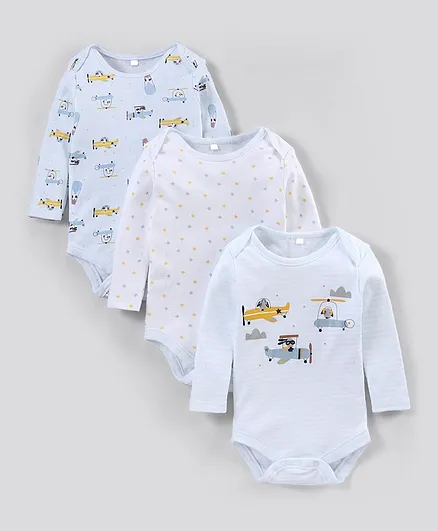 Rock a Bye Baby Full Sleeves Cotton Onesie Multi Print Pack of 3 - Multicolour