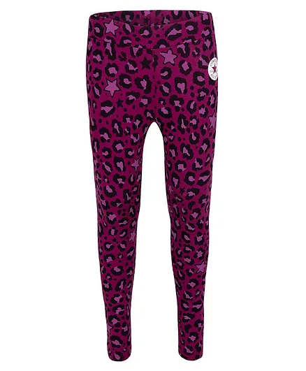 Converse Leopard Printed Full Length Leggings - Rose Maroon