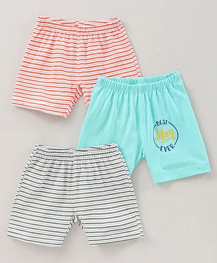 OHMS Stripe Shorts Text Print Pack of 3 - Orange Grey Blue
