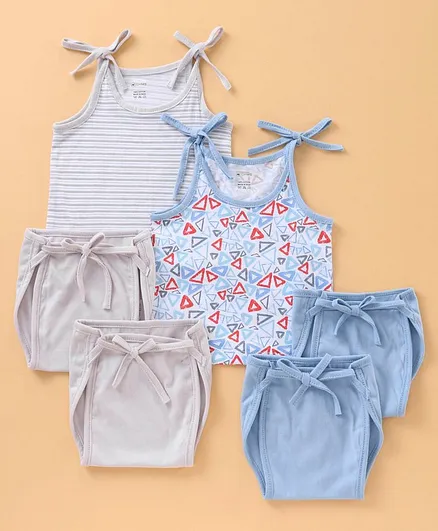 Ohms Sleeveless Vests & Nappy Inner Wear Set Pack of 6 - Blue