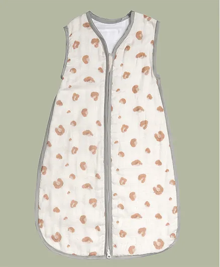 Fancy Fluff Bamboo Muslin Safari Print Sleeping Bag - Beige