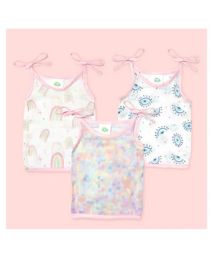 Fancy Fluff Sweet Dreams Bamboo Muslin Sleeveless Jhablas Pack of 3 - Pink