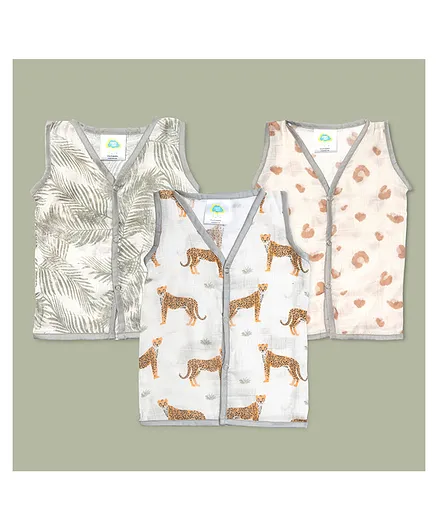 Fancy Fluff Safari Bamboo Muslin Sleeveless Jhablas Pack of 3 - Grey