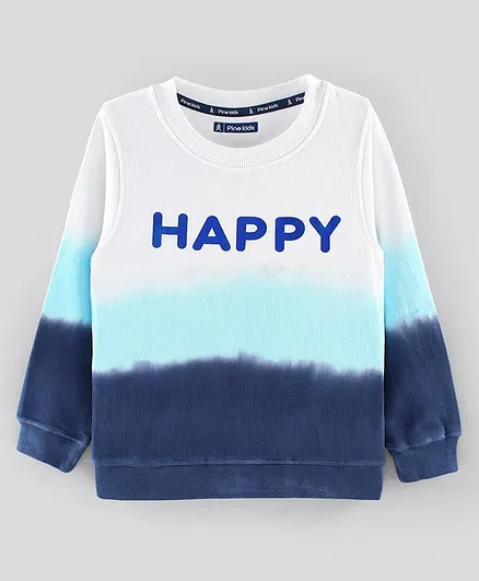 Pine Kids Full Sleeves Biowashed Sweatshirt Text Print - Blue