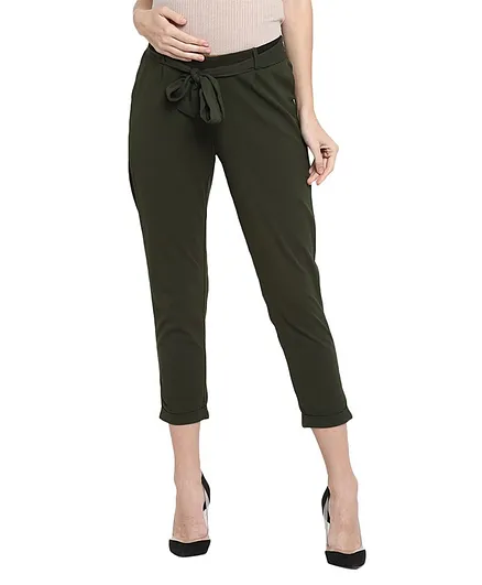 Momsoon Ankle Length Solid Maternity Trouser - Dark Green