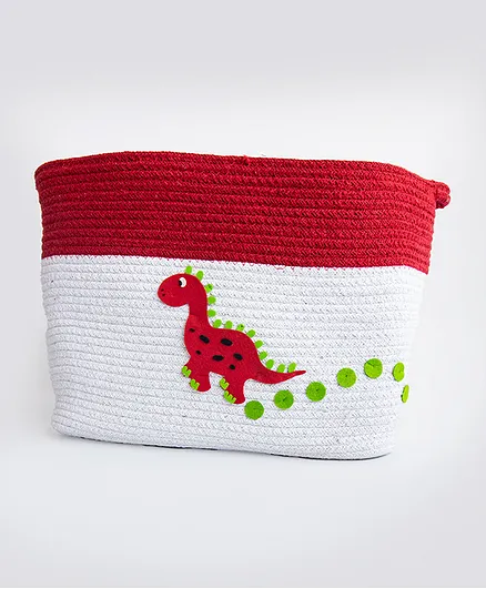 Yellow Doodle Dino Friend Large Organic Cotton Rope Basket - Multicolour