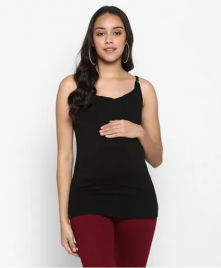 Momsoon Sleeveless Solid Nursing Maternity Camisole - Black
