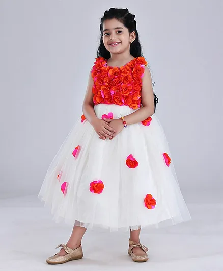 Li&Li BOUTIQUE Sleeveless Flower Embellished Flared Gown - Orange Pink