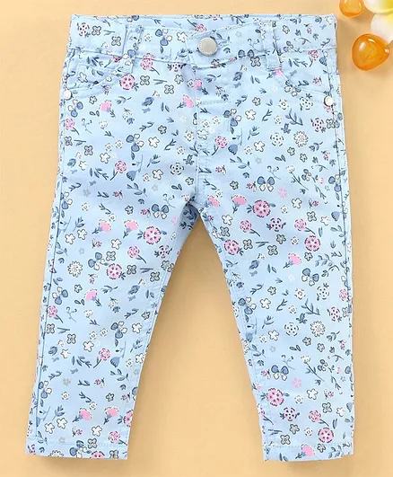 Simply Full Length Pant Floral Print - Light Blue