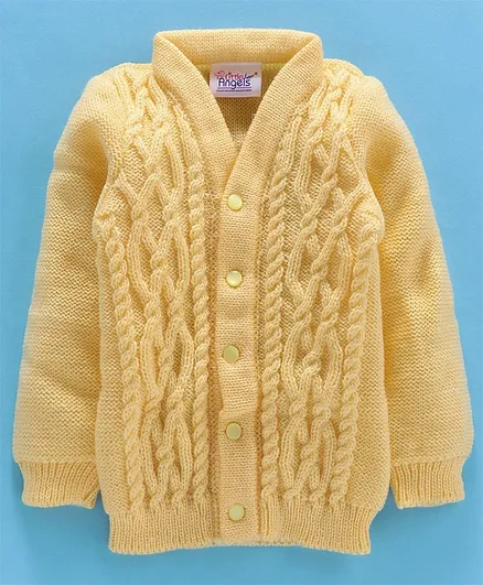 Little Angels Full Sleeves Front Open Sweater With Textured Pattern - Yellow