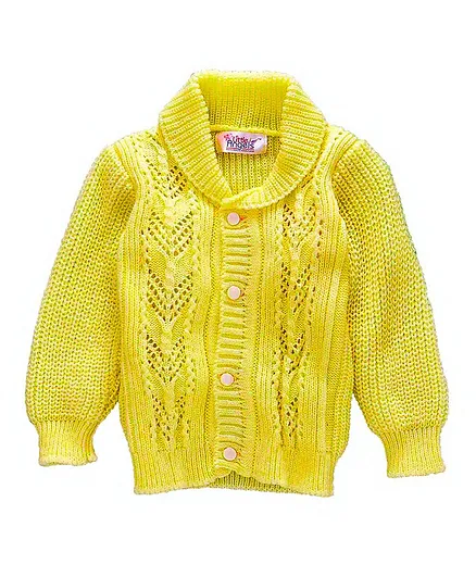 Little Angels Full Sleeves Front Open Sweater Cardigan With Textured Pattern - Yellow