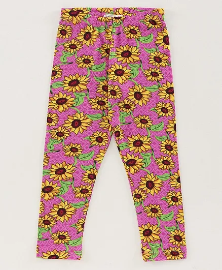 CrayonFlakes Full Length Floral Print Leggings - Purple