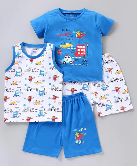 Cucumber Sleeveless & Half Sleeves Tee & Shorts Multi Print Pack of 2 - Blue