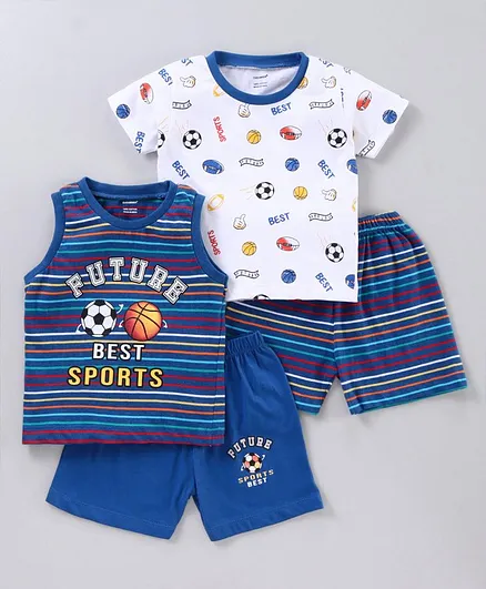 Cucumber Half Sleeves and Sleeveless Printed Night Suit Pack of 2 - Blue