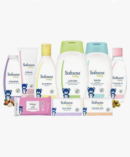 Softsens baby Complete Baby Bath & Skin Essentials Set -100 gm each, 200 gm each, 200 ml each