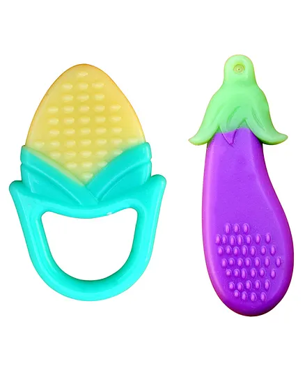 Mastela Super Soft Silicone Teether Corn & Brinjal Shape Pack Of 2 - Multicolor