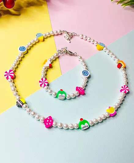Bobbles & Scallops Combo Set Of Pearly Candy Necklace & Bracelet - Mulicolour