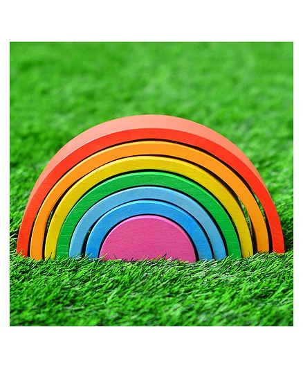 Little Jamun Beech Wooden Rainbow Stackers Set Of 7 - Multicolour