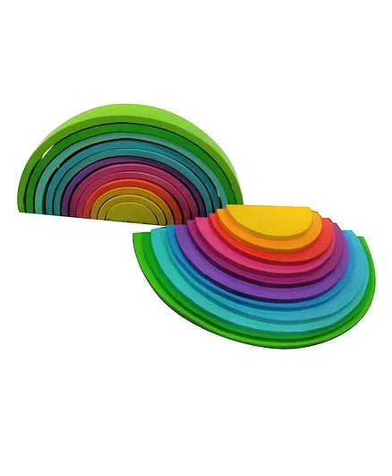 Little Jamun Beech Wooden Rainbow Semi Circle Stackers Set Of 12 each - Multicolour