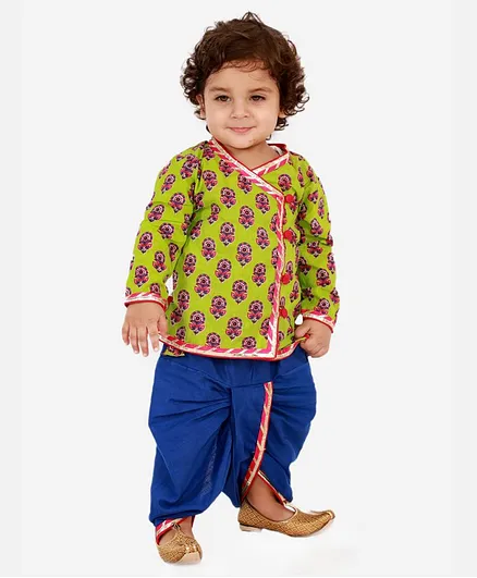 KID1 Full Sleeves Block Print Kurta With Dhoti - Green