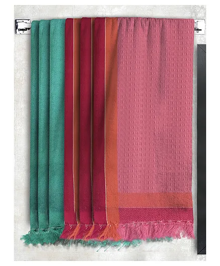 Athom Living 100% Cotton Bath Towel Waffle Border Pack Of 6 - Multicolour