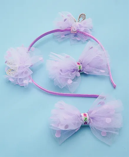 Babyhug Free Size Hair Accessories Combo with Stone & Pearl Applique - Purple