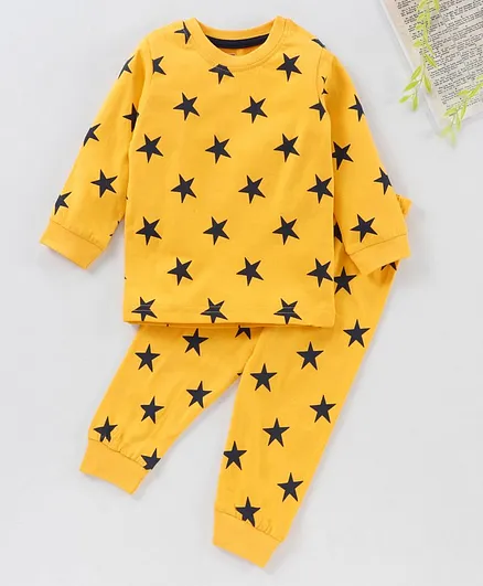 Babyhug Full Sleeves Pyjama Set Star Print - Yellow