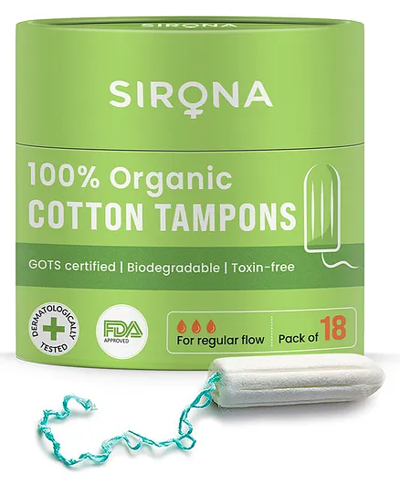 Sirona 100% Organic Cotton Tampon for Regular Flow - 18 Pieces