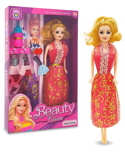Vijaya Impex Fashion Doll with with Sister & Accessories Multicolour - Height 26.5 cm (Color and Print May Vary)