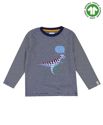 Lilly + Sid Full Sleeves Organic Cotton T-Shirt Dino Print - Navy