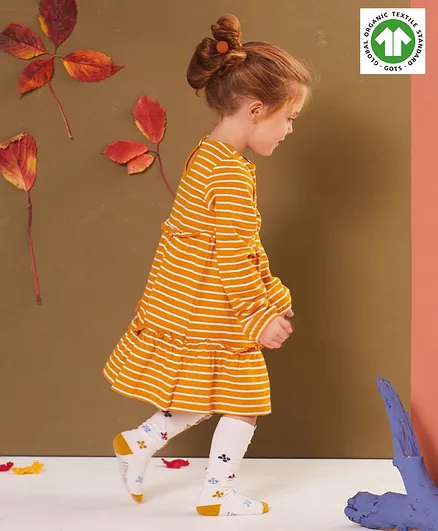 Lilly + Sid Full Sleeves 100% Organic Cotton Frock Stripes - Yellow