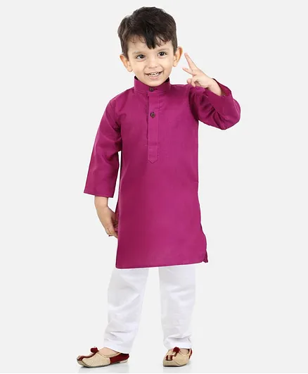 BownBee Full Sleeves Solid Color Kurta With Pyjama - Purple